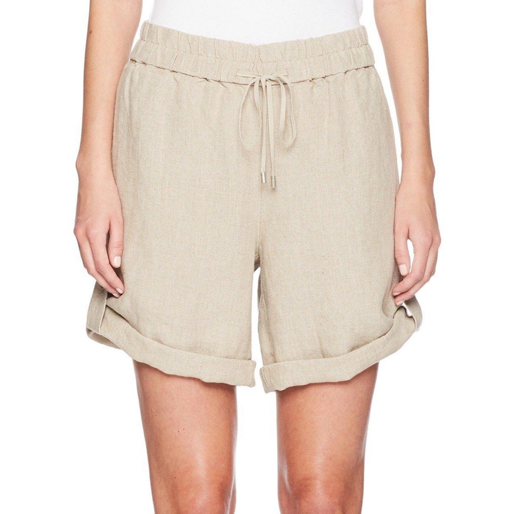 Eileen Fisher Tan Linen Boho Drawstring Shorts